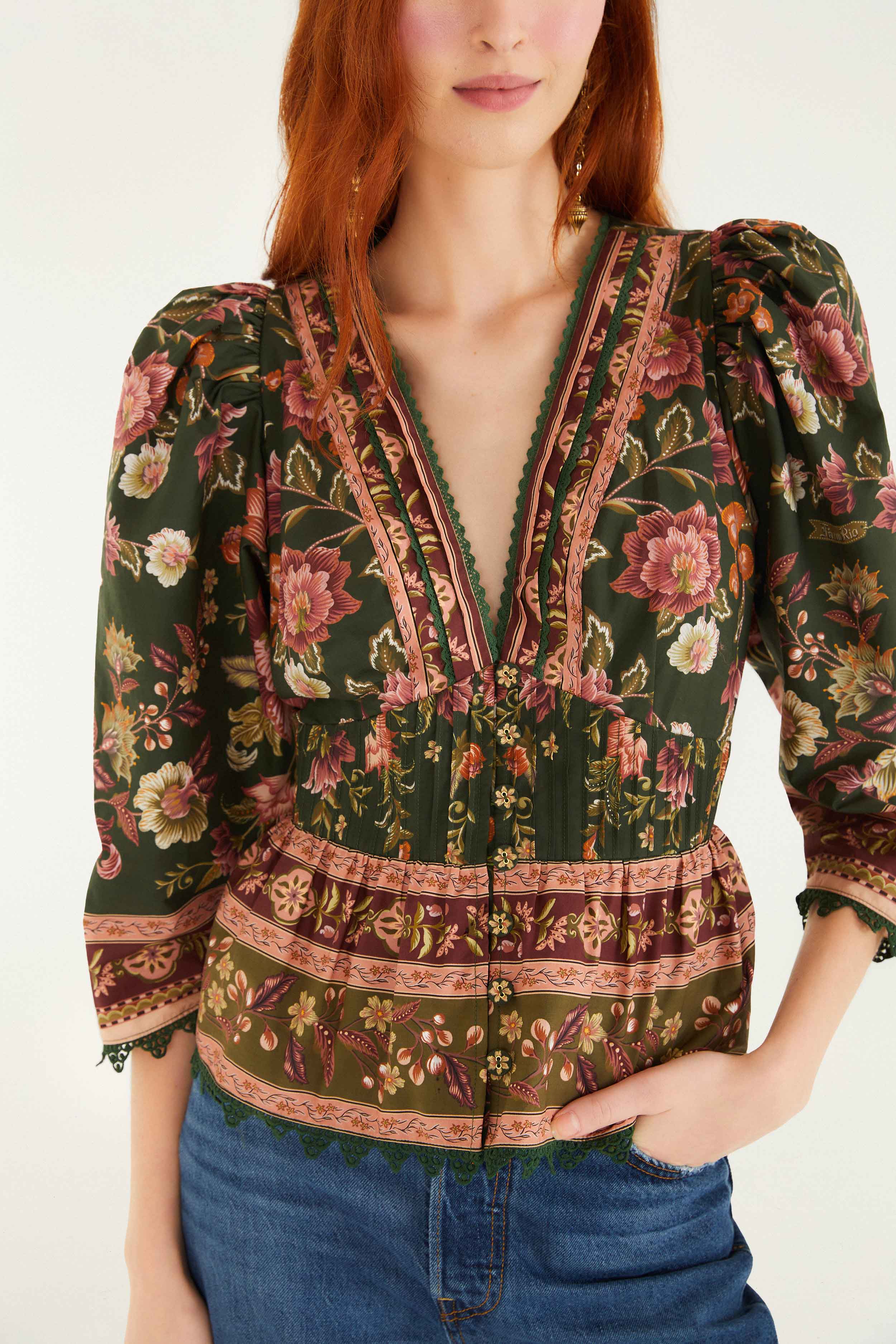 Green Flowering Garden Tree Blouse