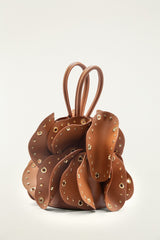 Brown Leather Studded Flower Bag