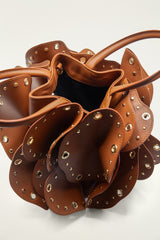 Brown Leather Studded Flower Bag