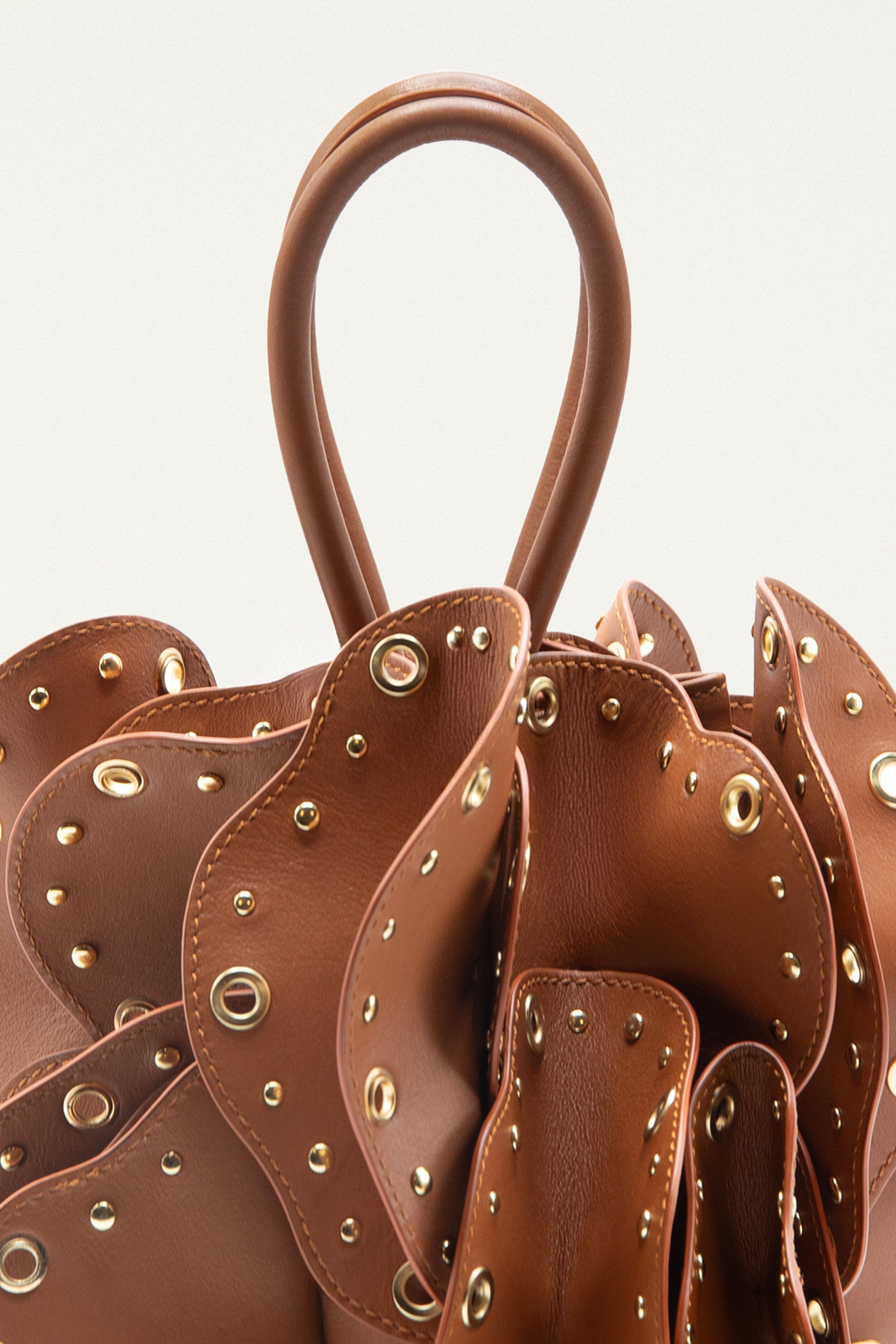 Brown Leather Studded Flower Bag
