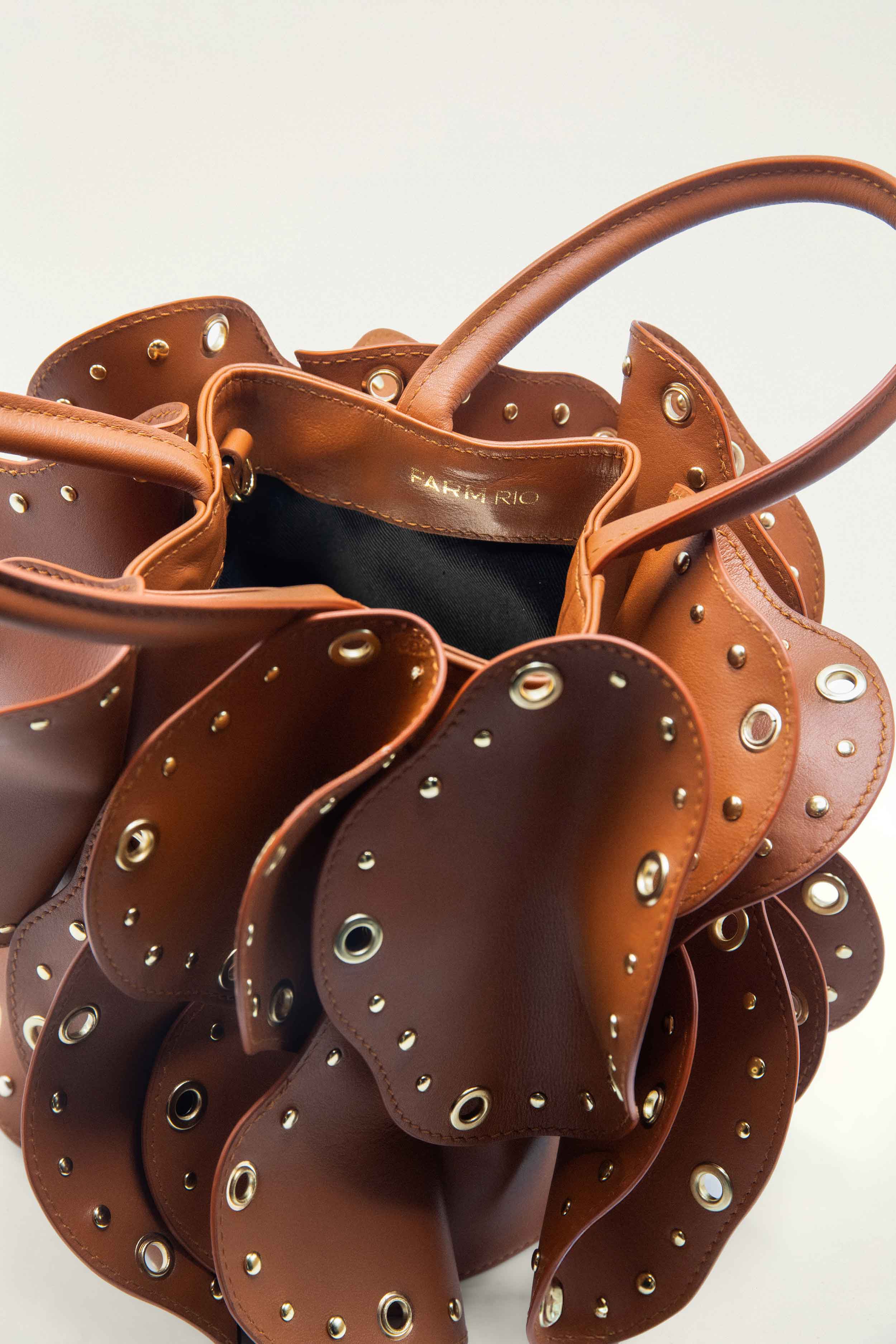 Brown Leather Studded Flower Bag