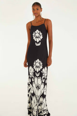 Black & White Floral Arabesque Slip Lenzing™ Ecovero™ Viscose Maxi Dress