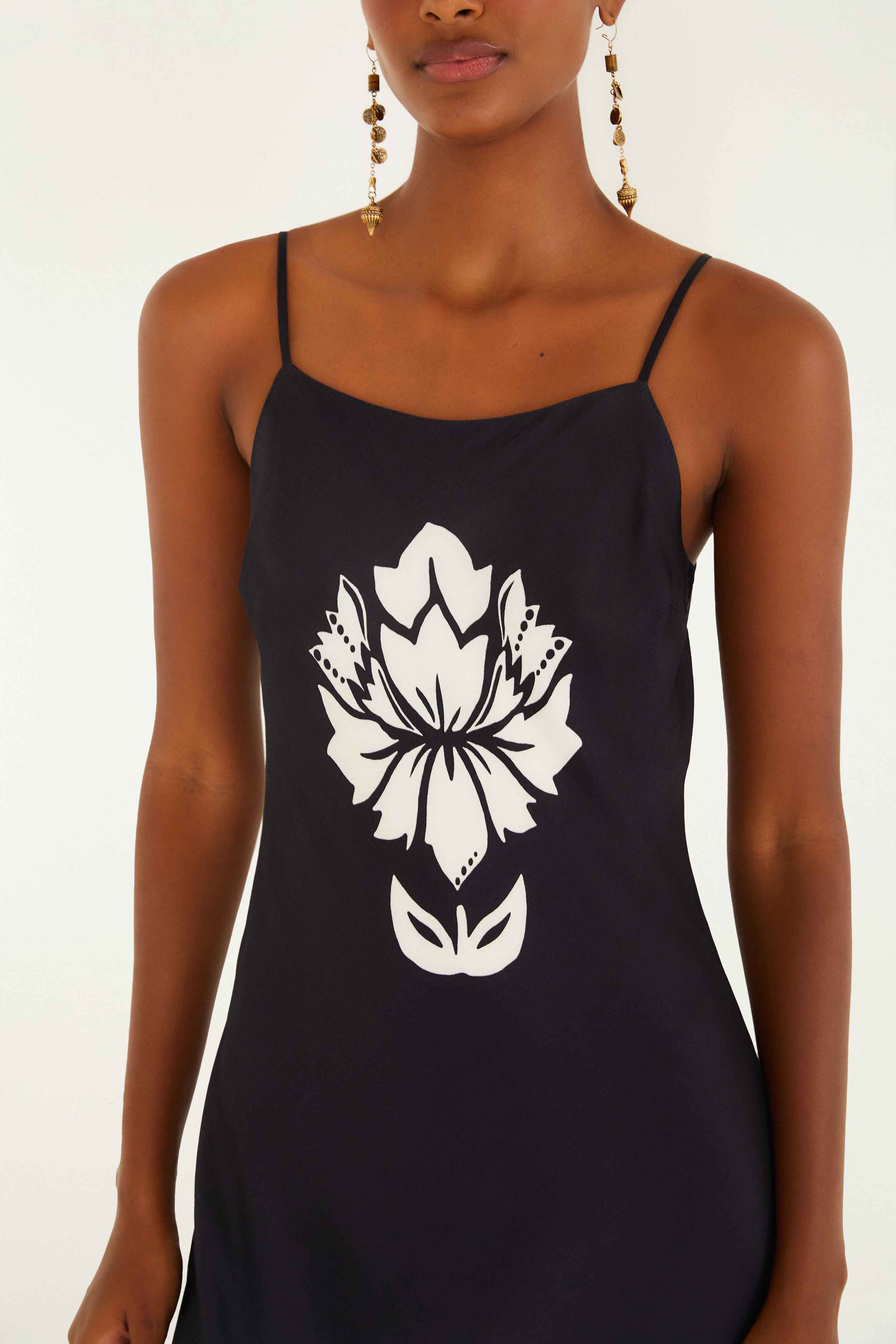 Black & White Floral Arabesque Slip Lenzing™ Ecovero™ Viscose Maxi Dress