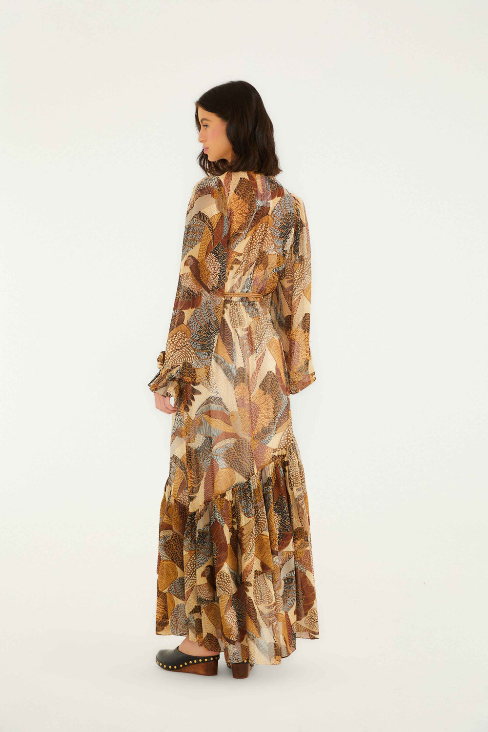 Cream Dotted Macaws Long Sleeve Maxi Dress