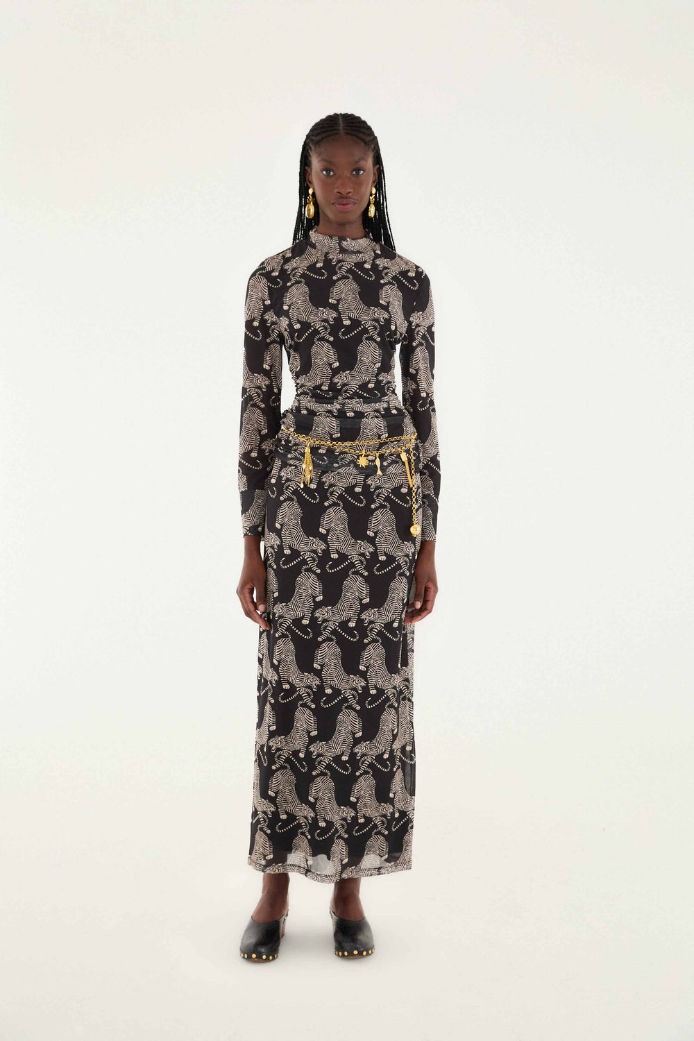 Black Striped Tigers Long Sleeve Tulle Blouse