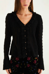 Black Lace Ruffled Knit Cardigan
