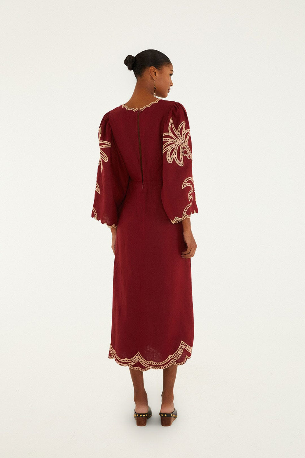 Red Artisanal Cut-Out Embroidered Euroflax� Premium Linen Maxi Dress
