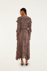 Pink Baby Leopard Long Sleeve Angled Frill Maxi Dress