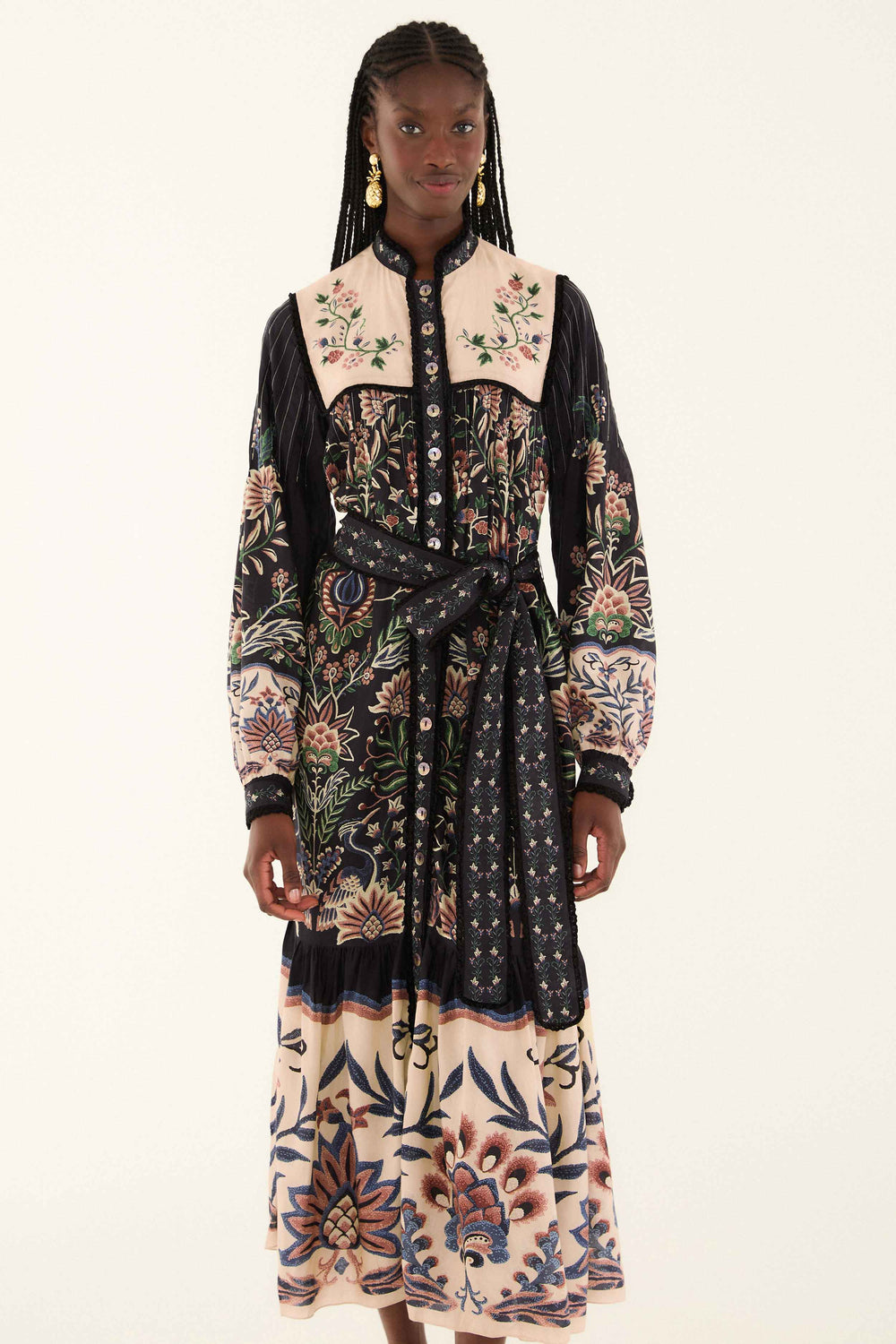 Black Marvelous Garden Long Sleeve Maxi Dress