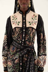 Black Marvelous Garden Long Sleeve Maxi Dress