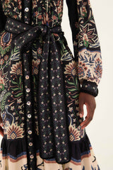 Black Marvelous Garden Long Sleeve Maxi Dress