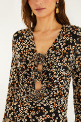Black Tiny Flowers Jersey Blouse