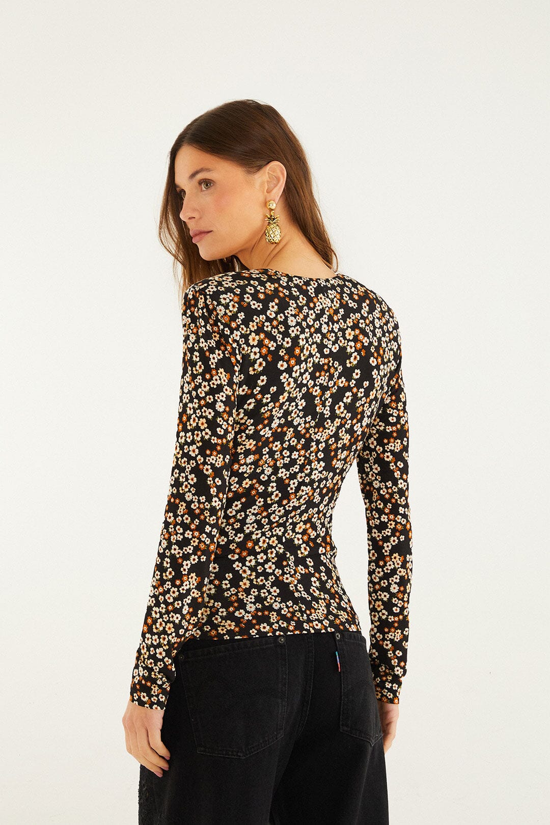 Black Tiny Flowers Jersey Blouse
