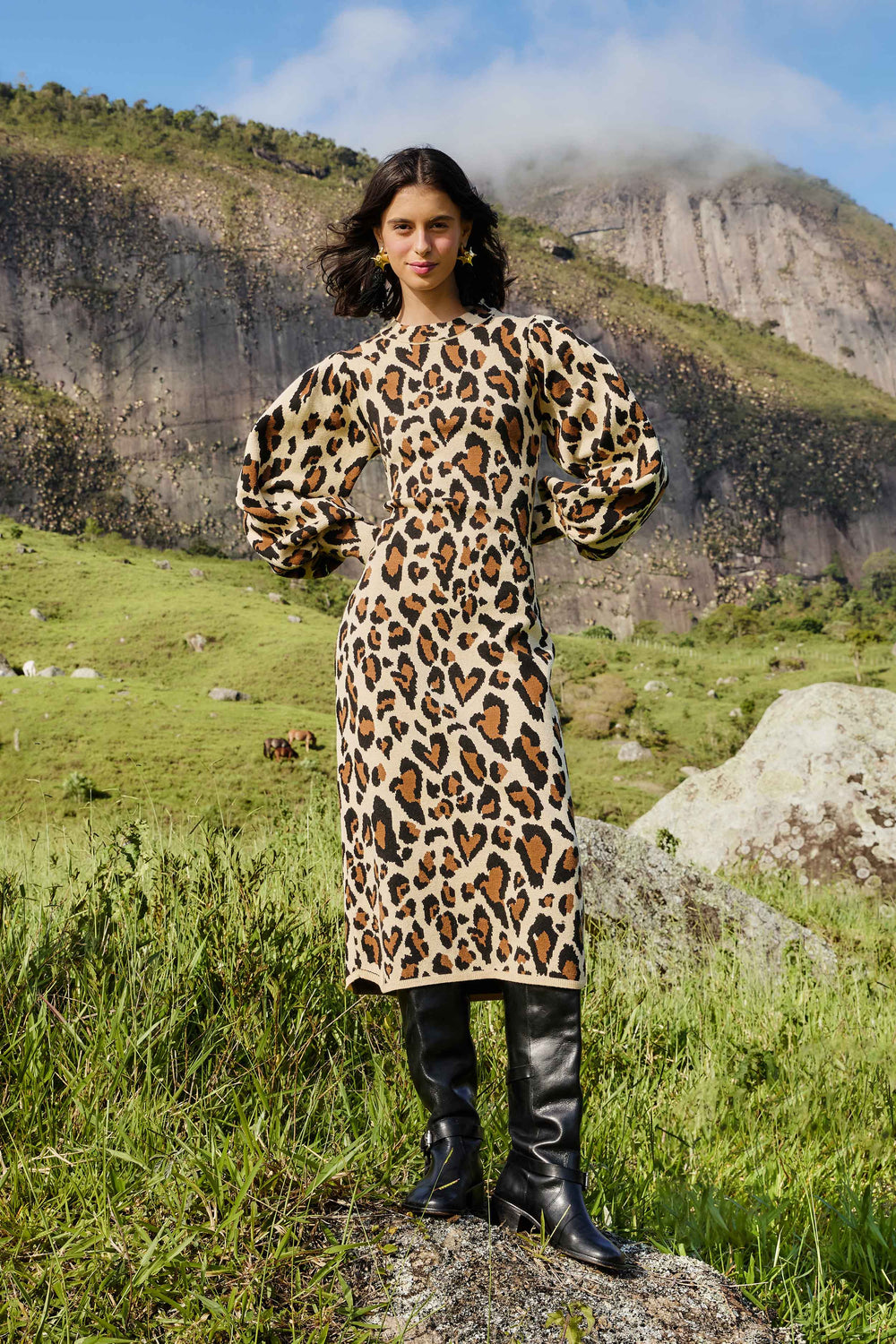 Leopard Print Knit Midi Dress