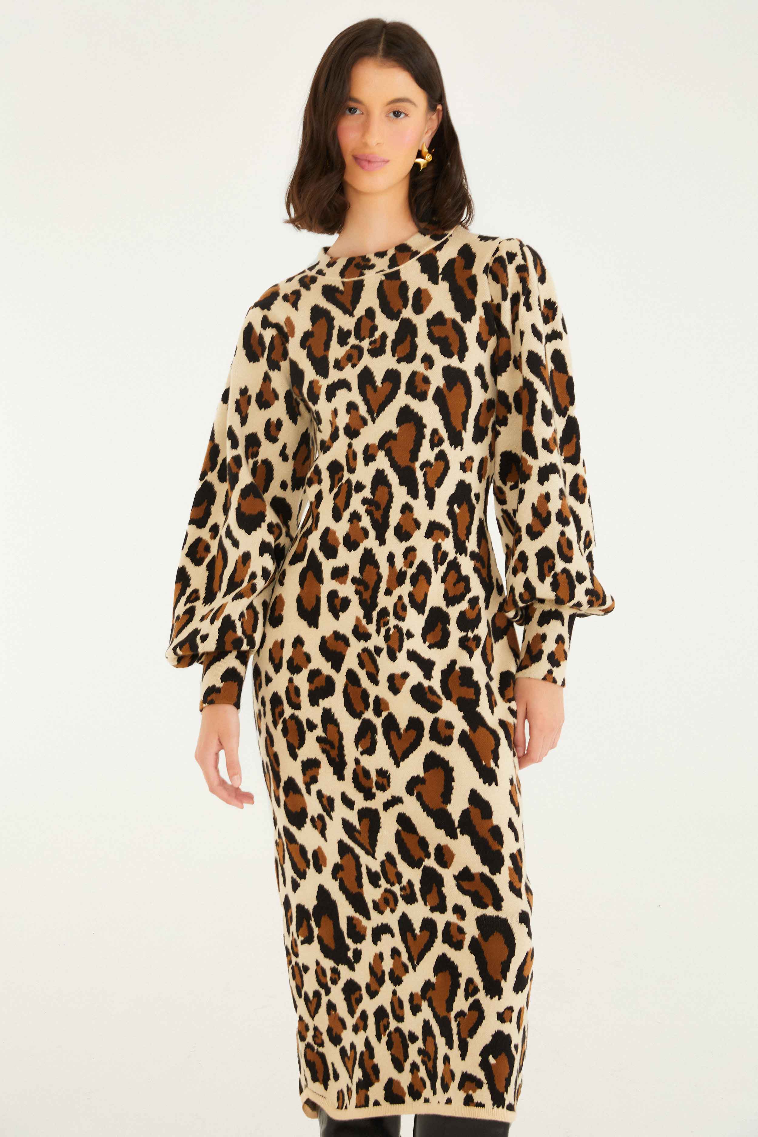 Leopard Print Knit Midi Dress