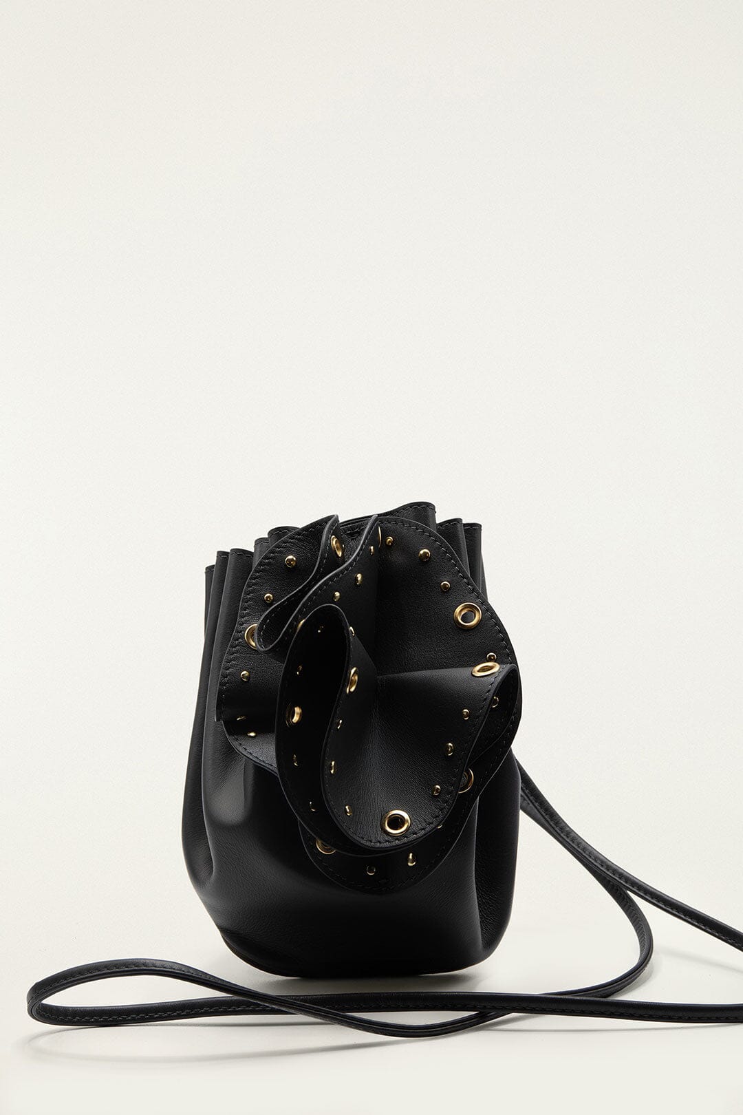Black Leather Studded Crossbody Flower Bag
