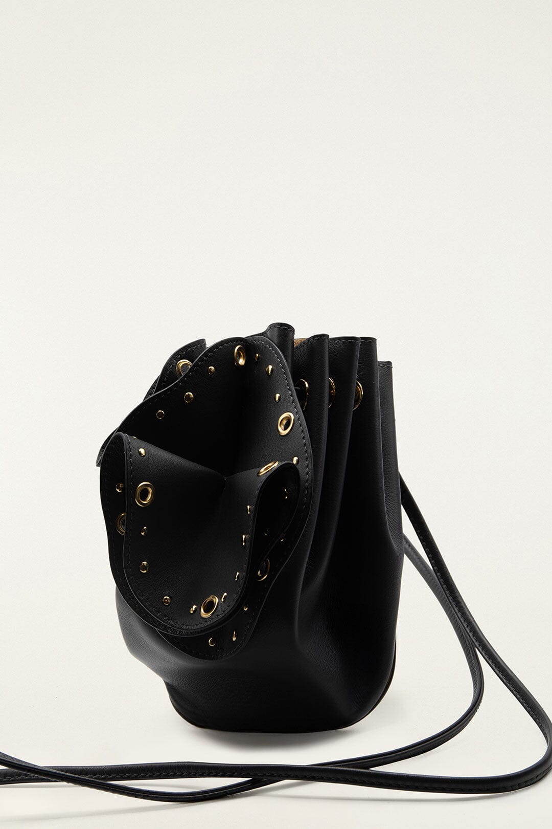 Black Leather Studded Crossbody Flower Bag