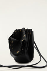 Black Leather Studded Crossbody Flower Bag