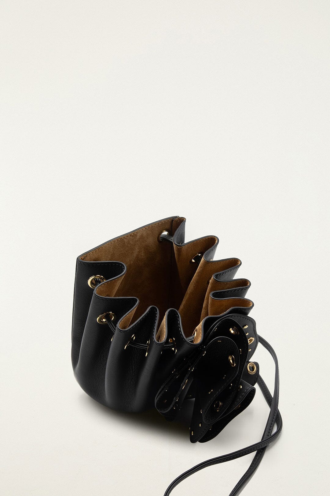 Black Leather Studded Crossbody Flower Bag