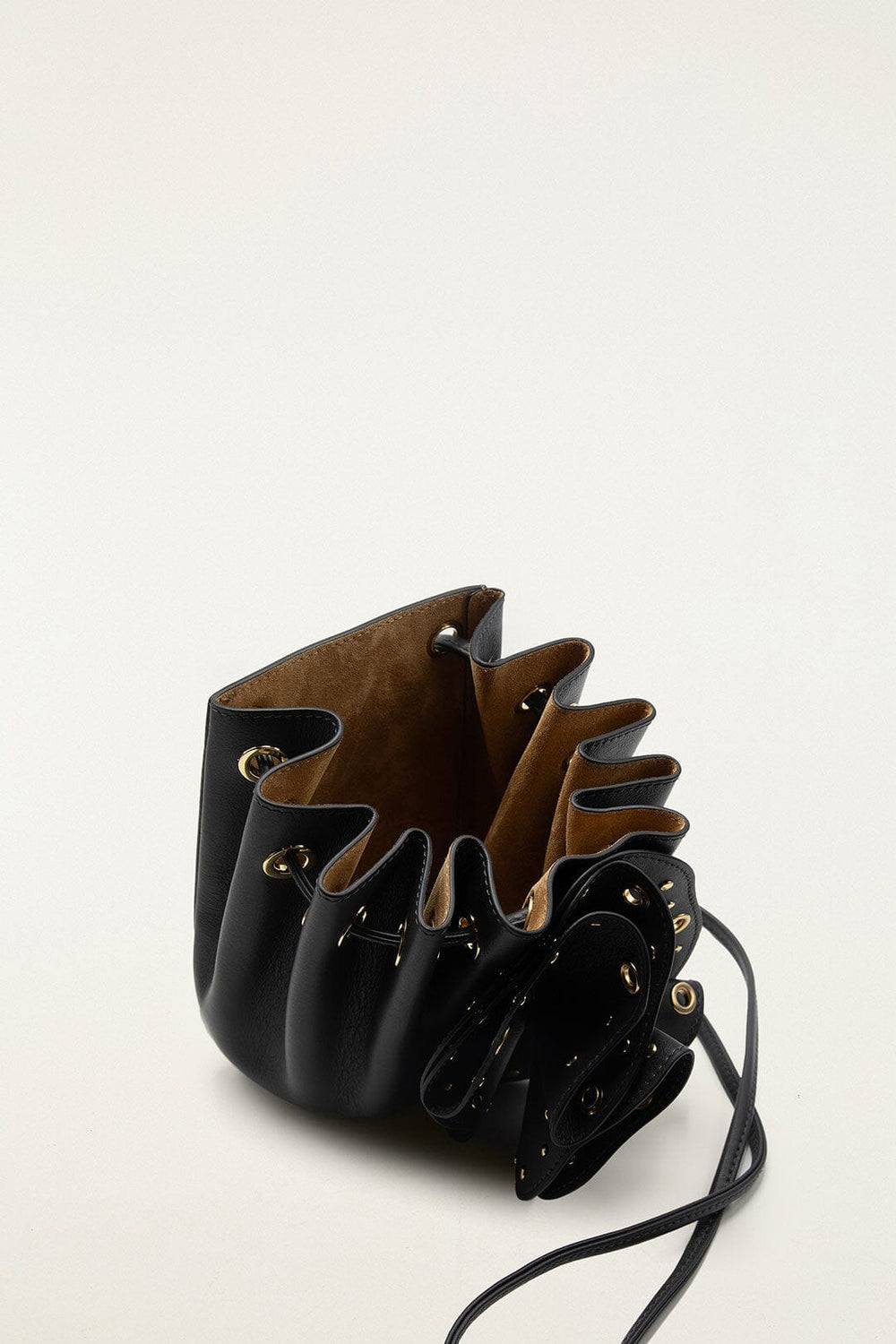 Black Leather Studded Crossbody Flower Bag