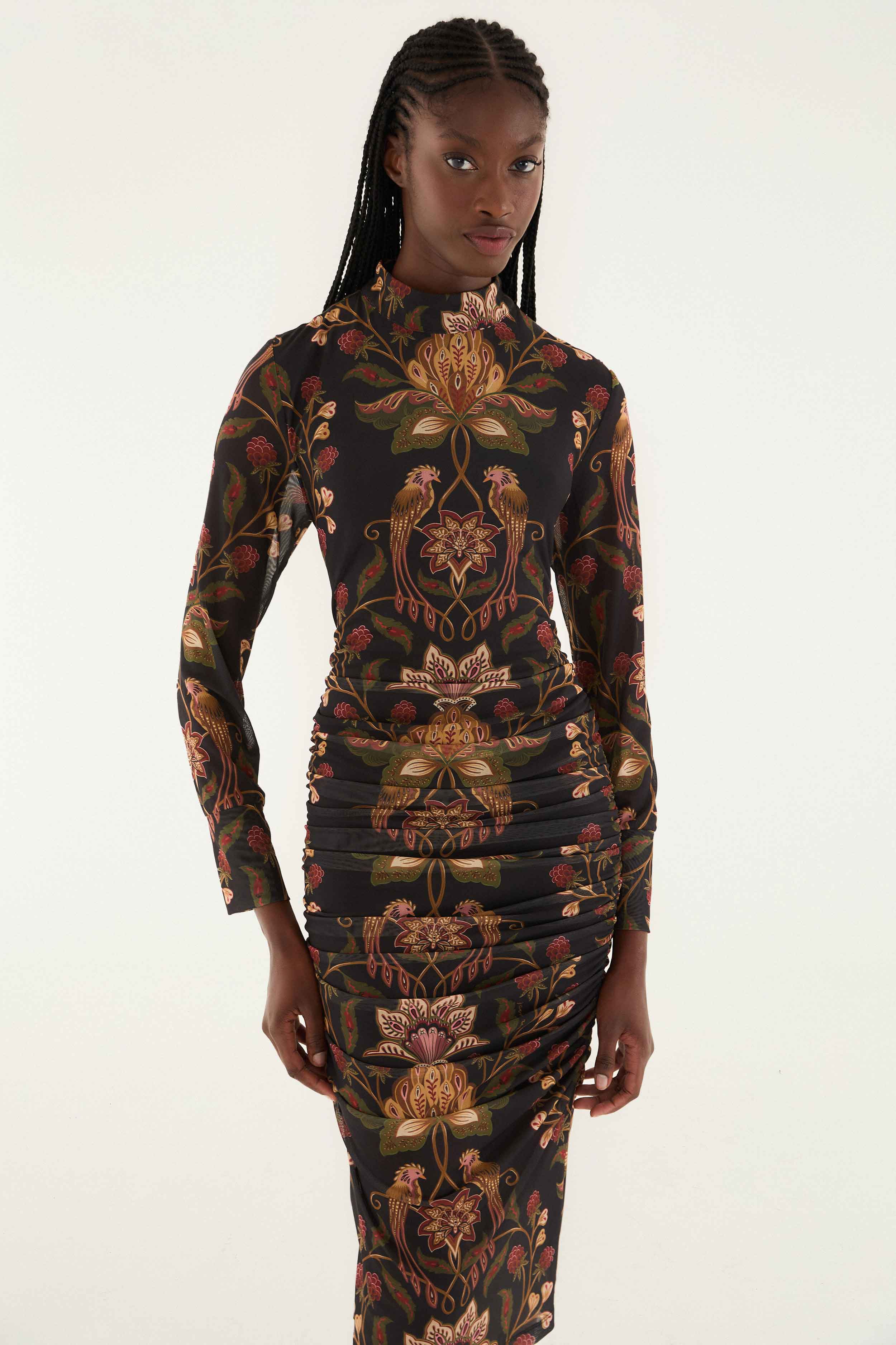 Black Berry Garden Tulle Midi Dress