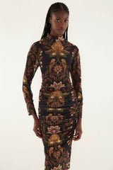 Black Berry Garden Tulle Midi Dress