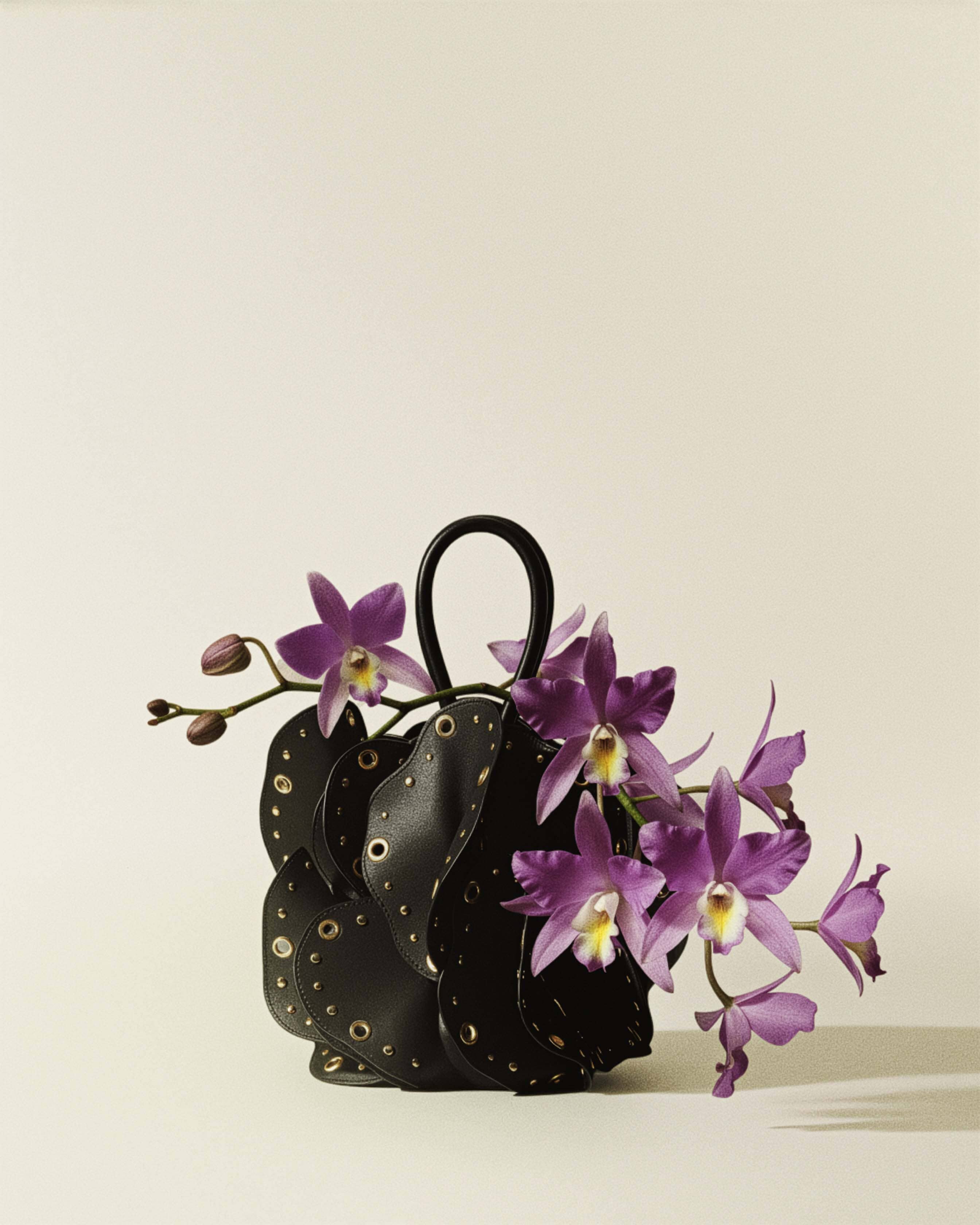 Black Leather Studded Flower Bag