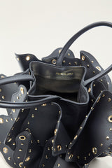 Black Leather Studded Flower Bag
