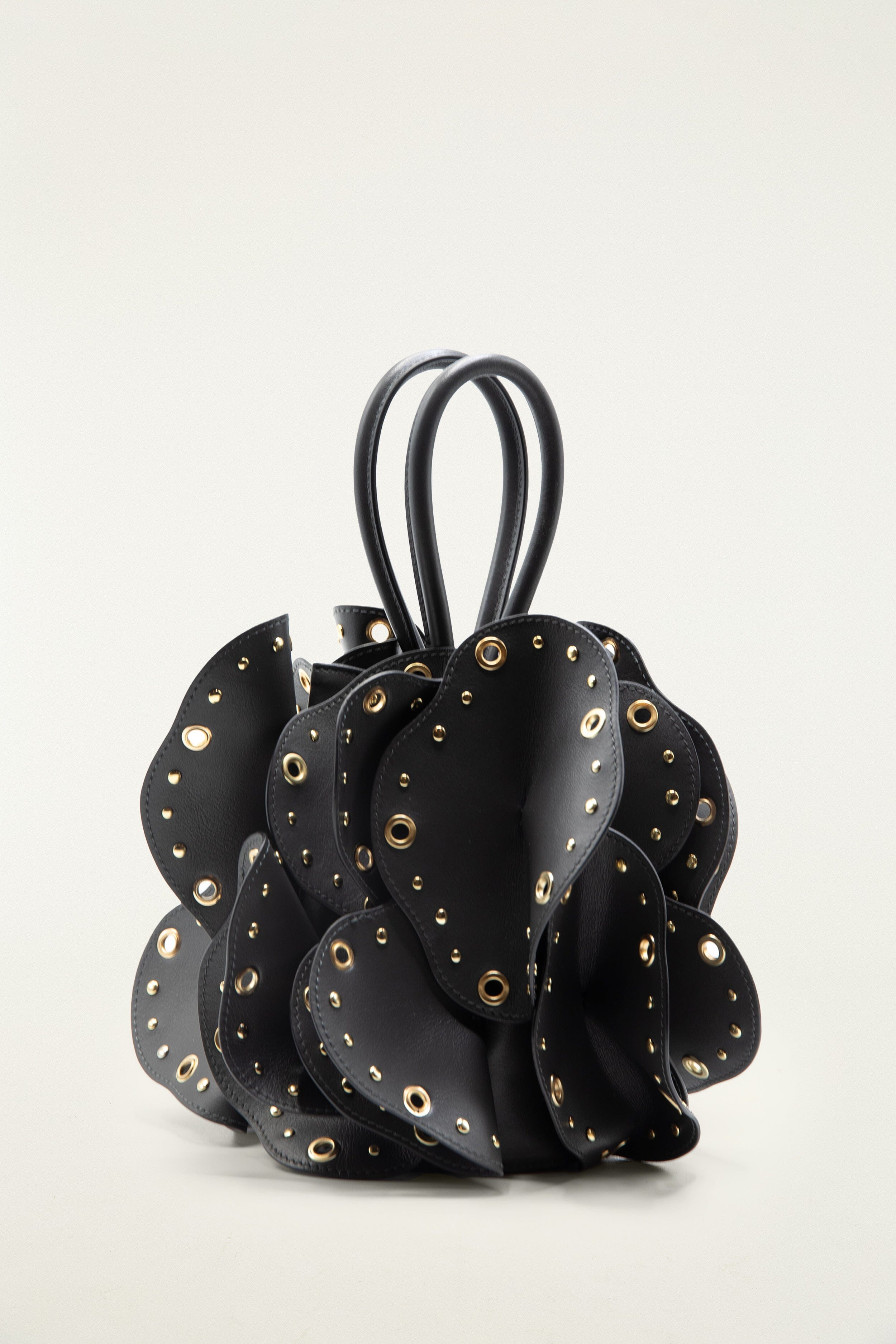 Black Leather Studded Flower Bag
