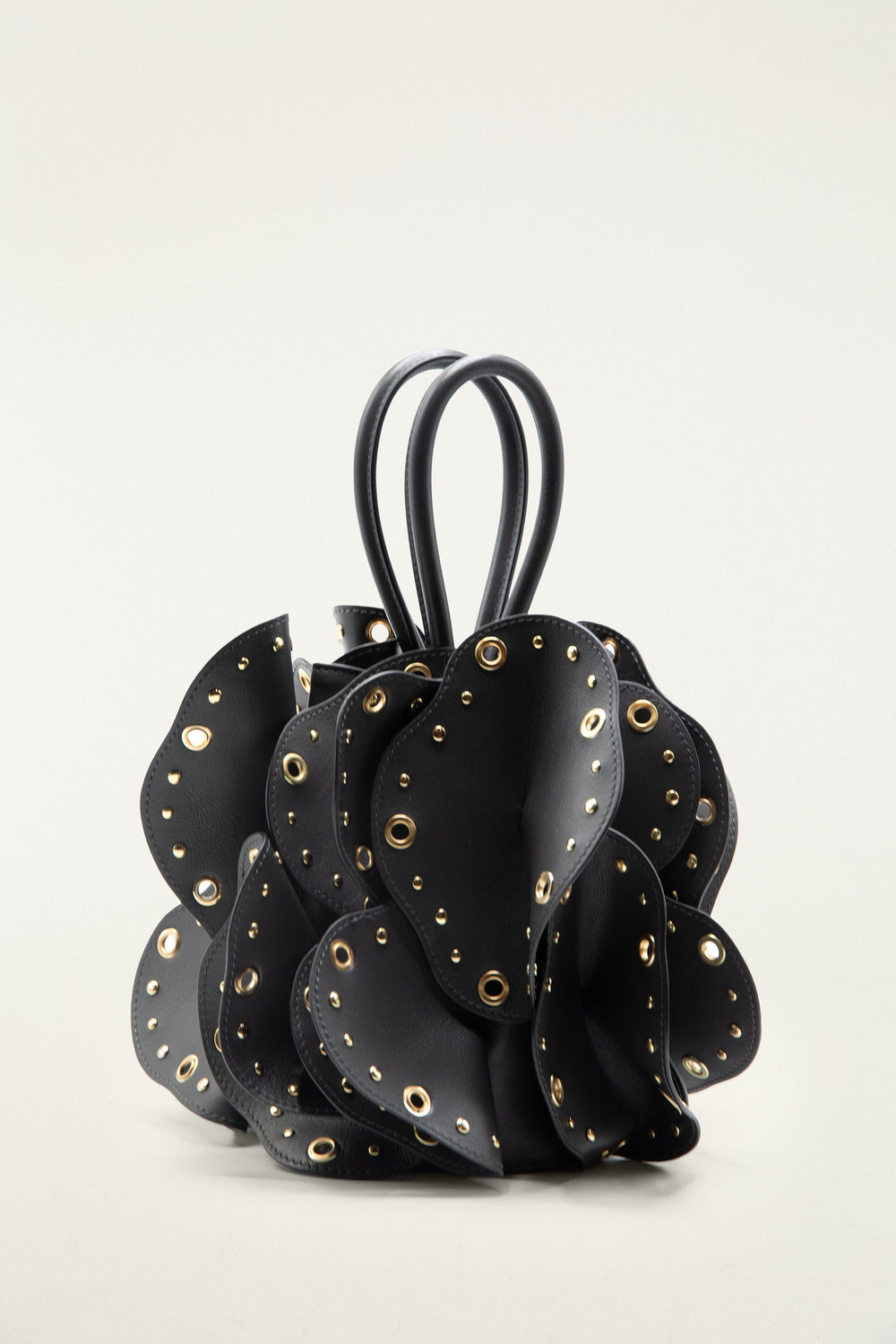 Black Leather Studded Flower Bag