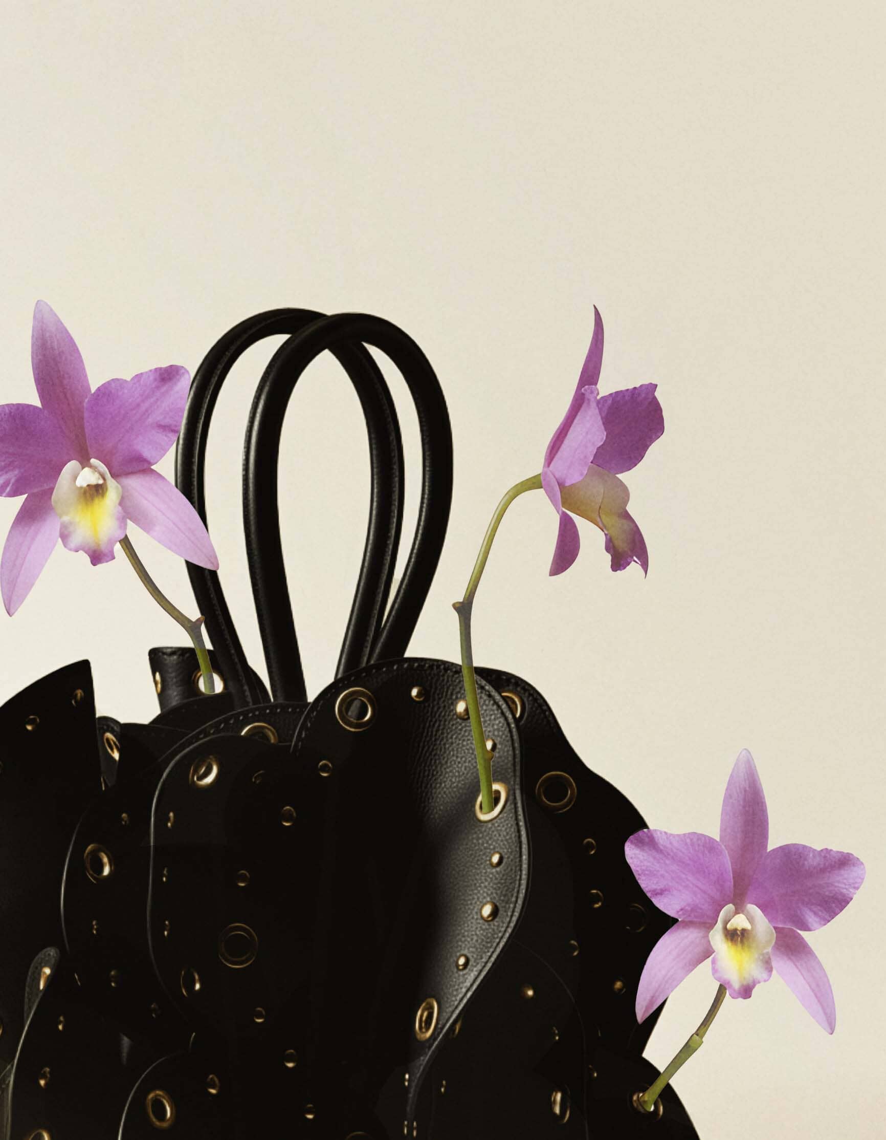 Black Leather Studded Flower Bag