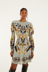 Blue Snake Garden Long Sleeve Mini Dress