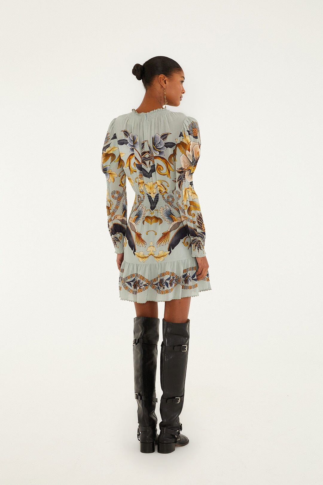 Blue Snake Garden Long Sleeve Mini Dress