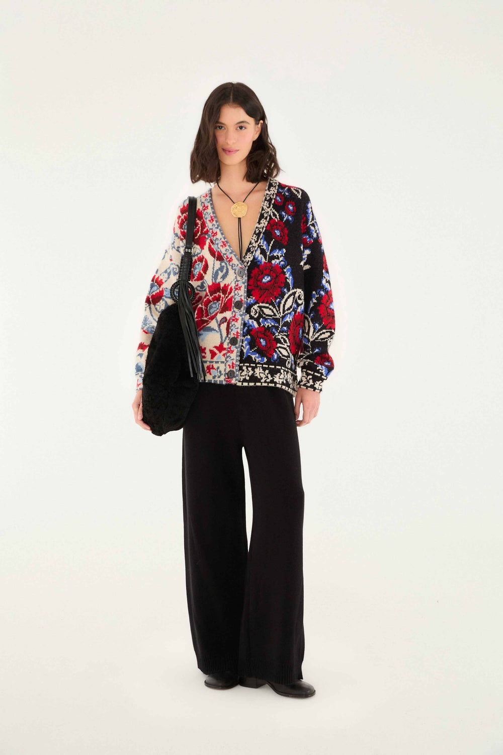 Black Mixed Valentina V Neck Knit Cardigan