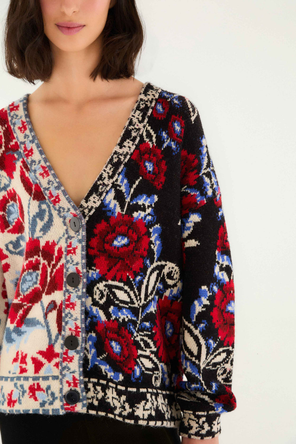 Black Mixed Valentina V Neck Knit Cardigan