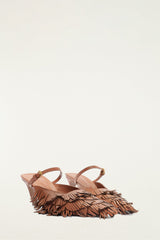 Brown Fringe Heeled Sandal