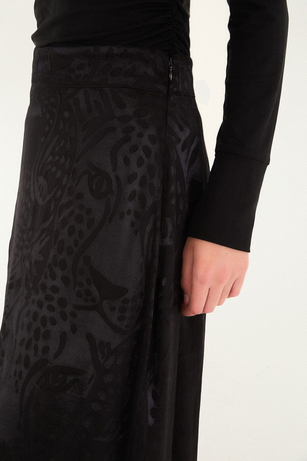Black Midnight Leopards Jacquard Maxi Skirt