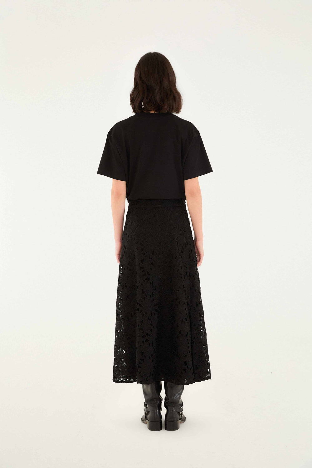 Black Flowered Lace Midi Skirt