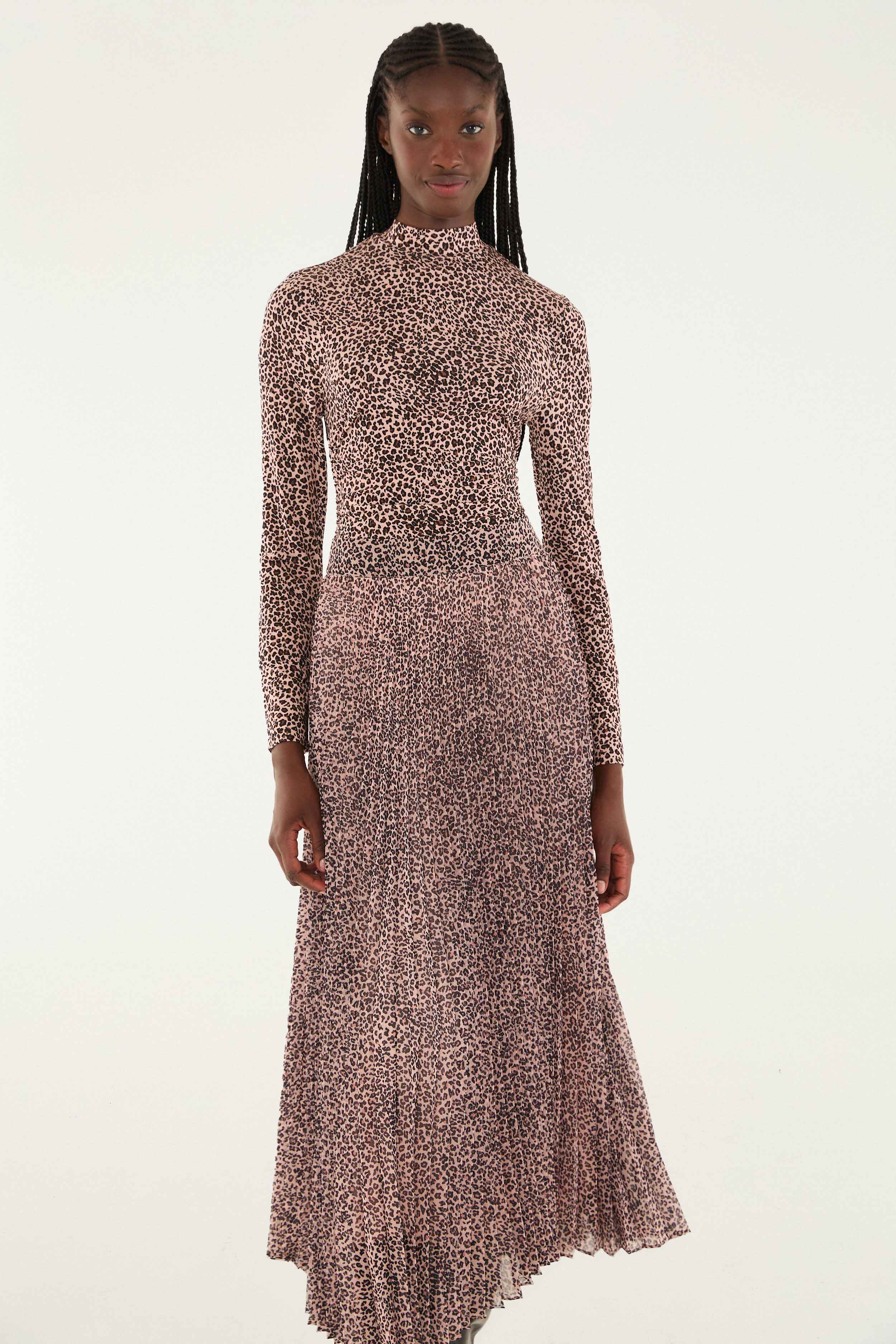 Pink Baby Leopard Pleated Maxi Skirt