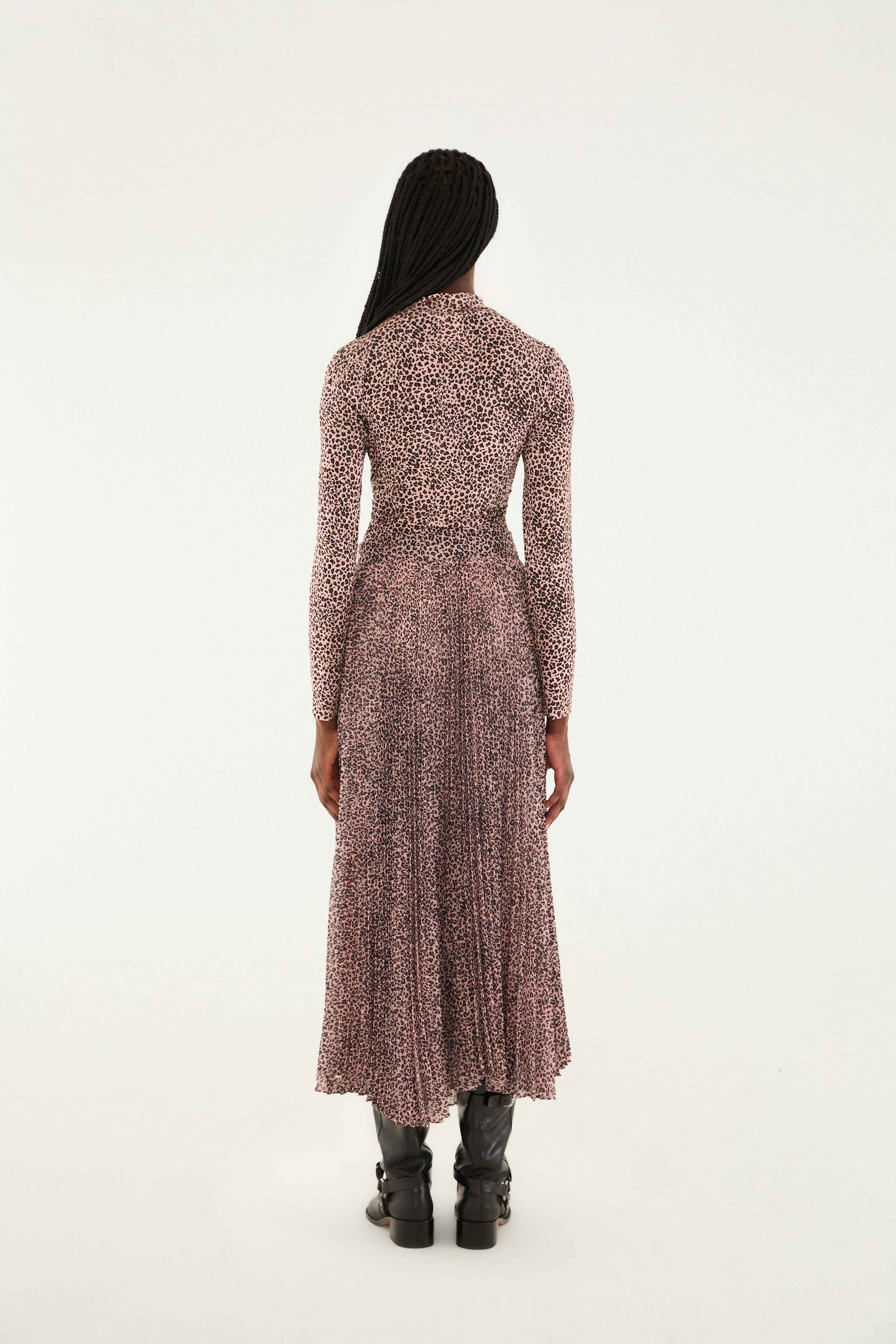 Pink Baby Leopard Pleated Maxi Skirt