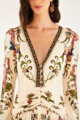 Cream Majestic Hearts Long Sleeve Midi Dress