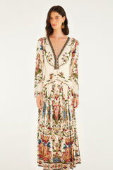 Cream Majestic Hearts Long Sleeve Midi Dress