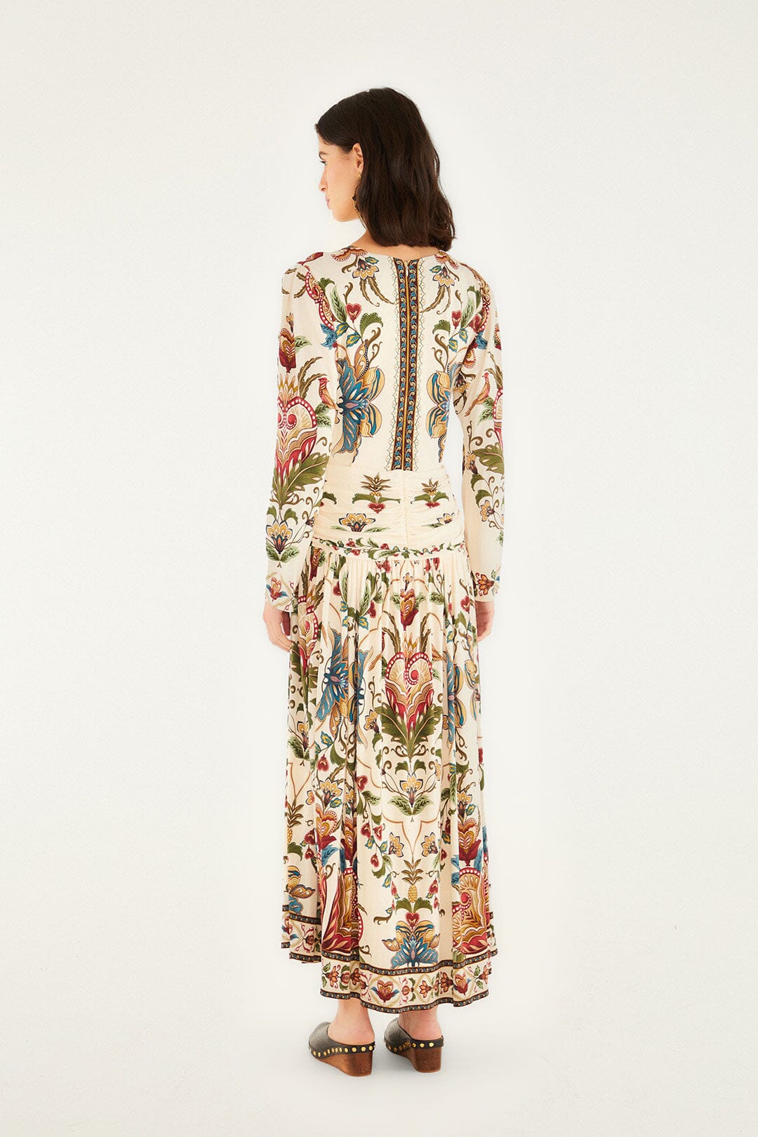 Cream Majestic Hearts Long Sleeve Midi Dress