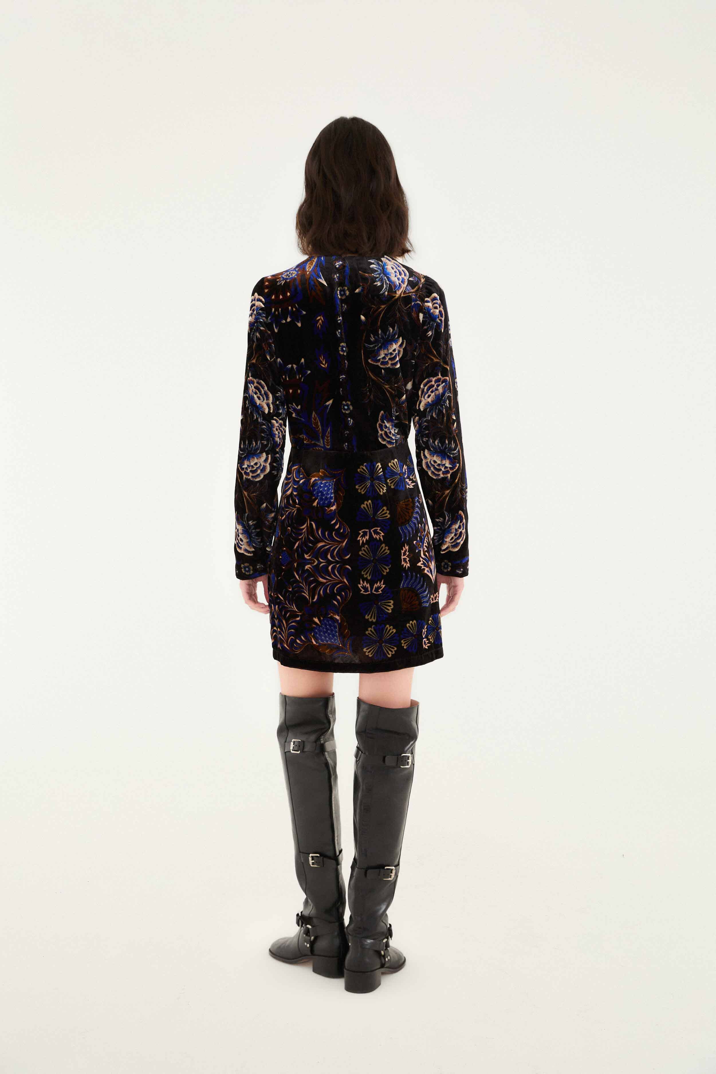 Black Arabesque Mix Scarves Wrap Mini Dress