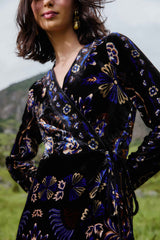 Black Arabesque Mix Scarves Wrap Mini Dress