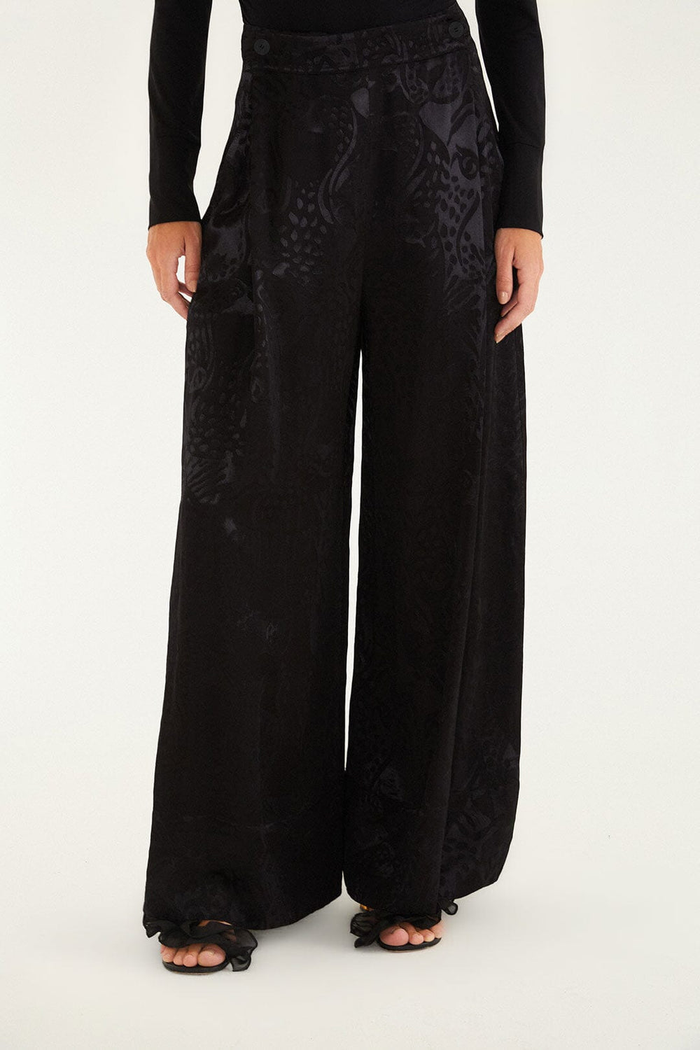 Black Leopard Wide-Leg Jacquard Pants