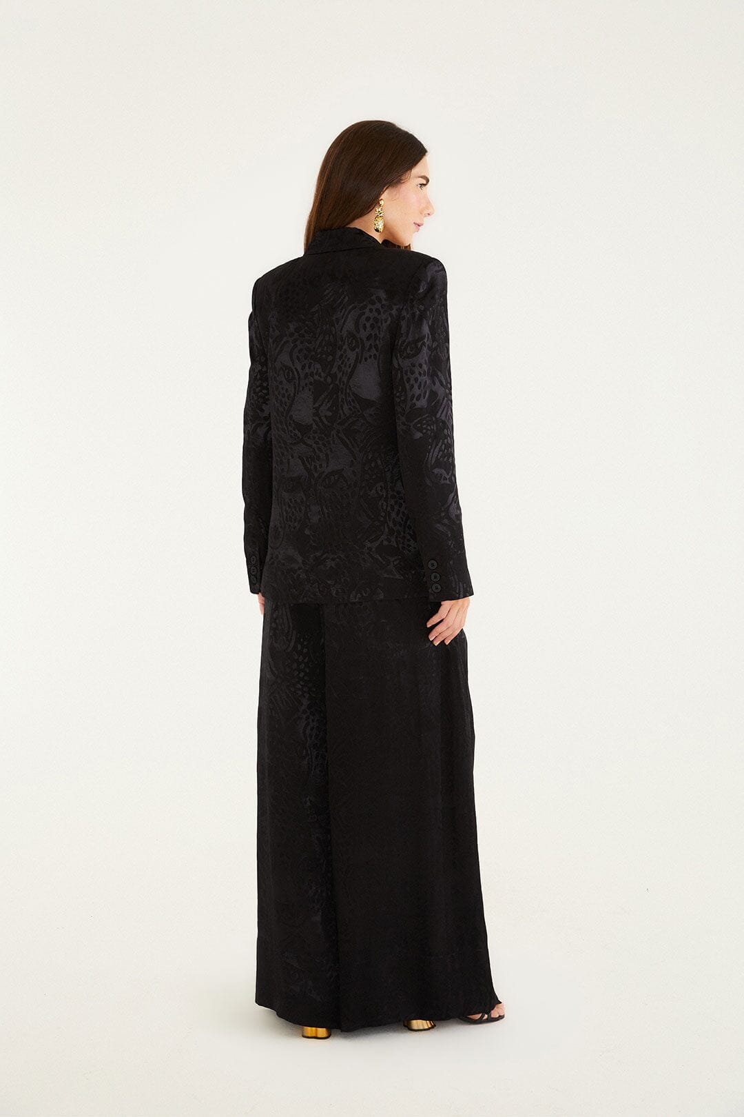 Black Leopard Wide-Leg Jacquard Pants