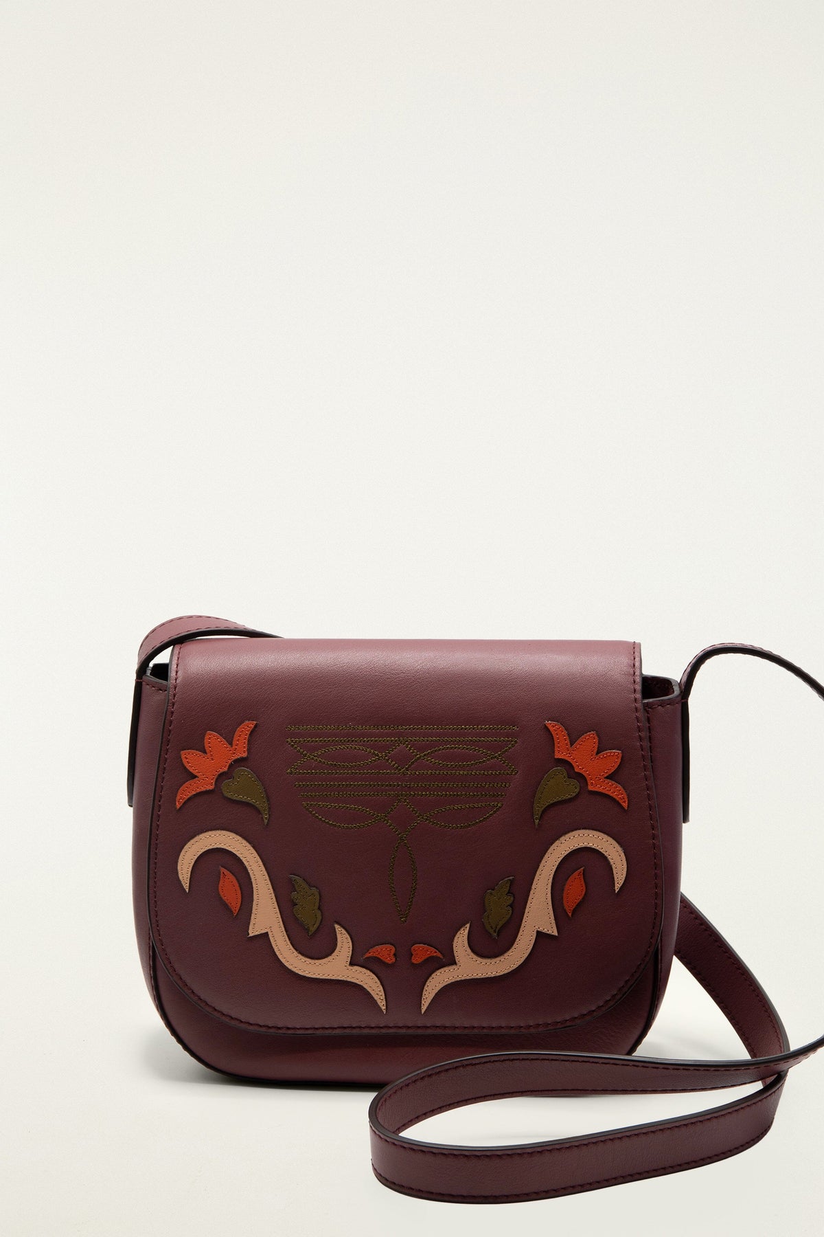 Burgundy Western Embroidered Leather Crossbody Bag
