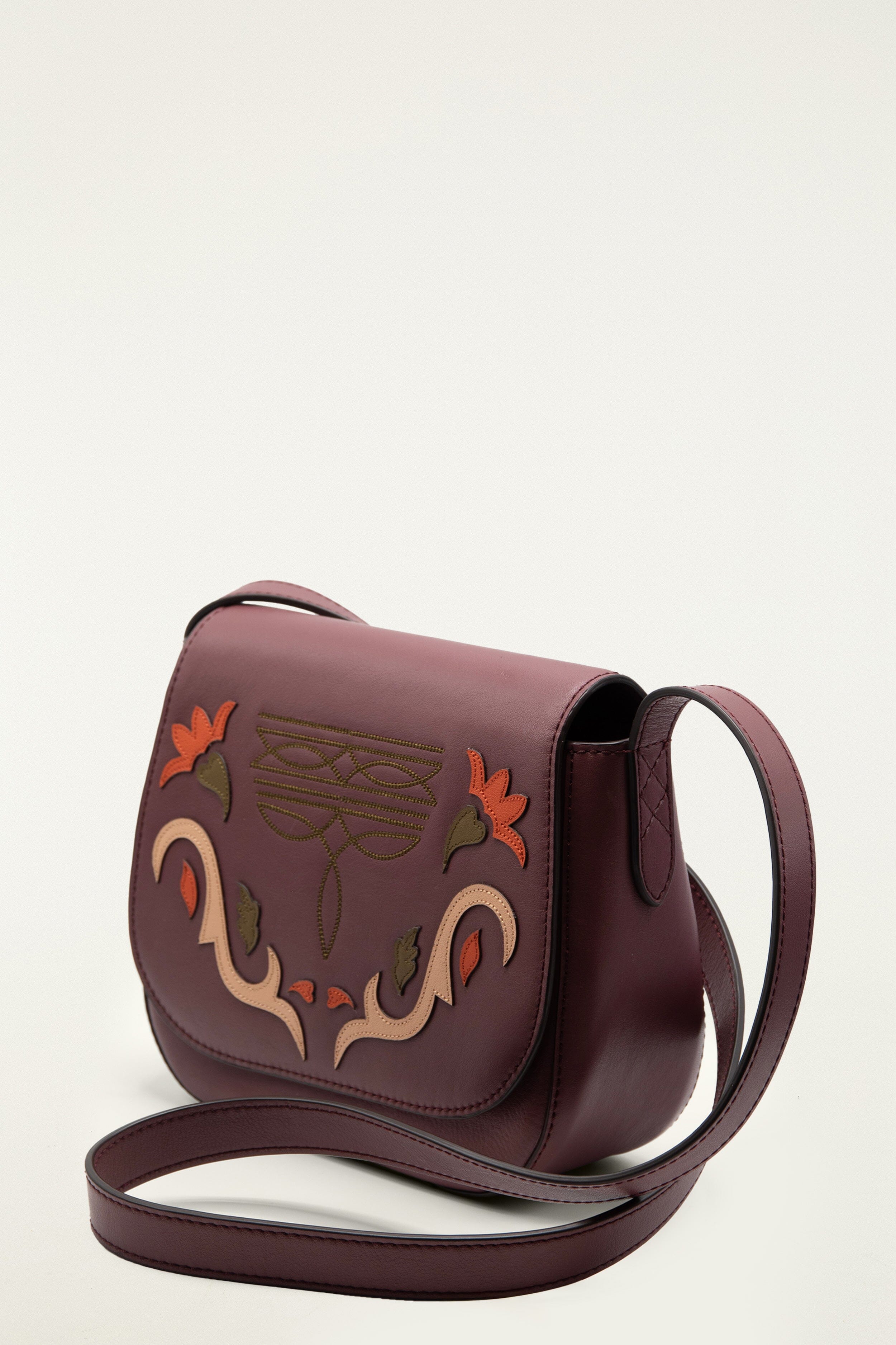 Burgundy Western Embroidered Leather Crossbody Bag
