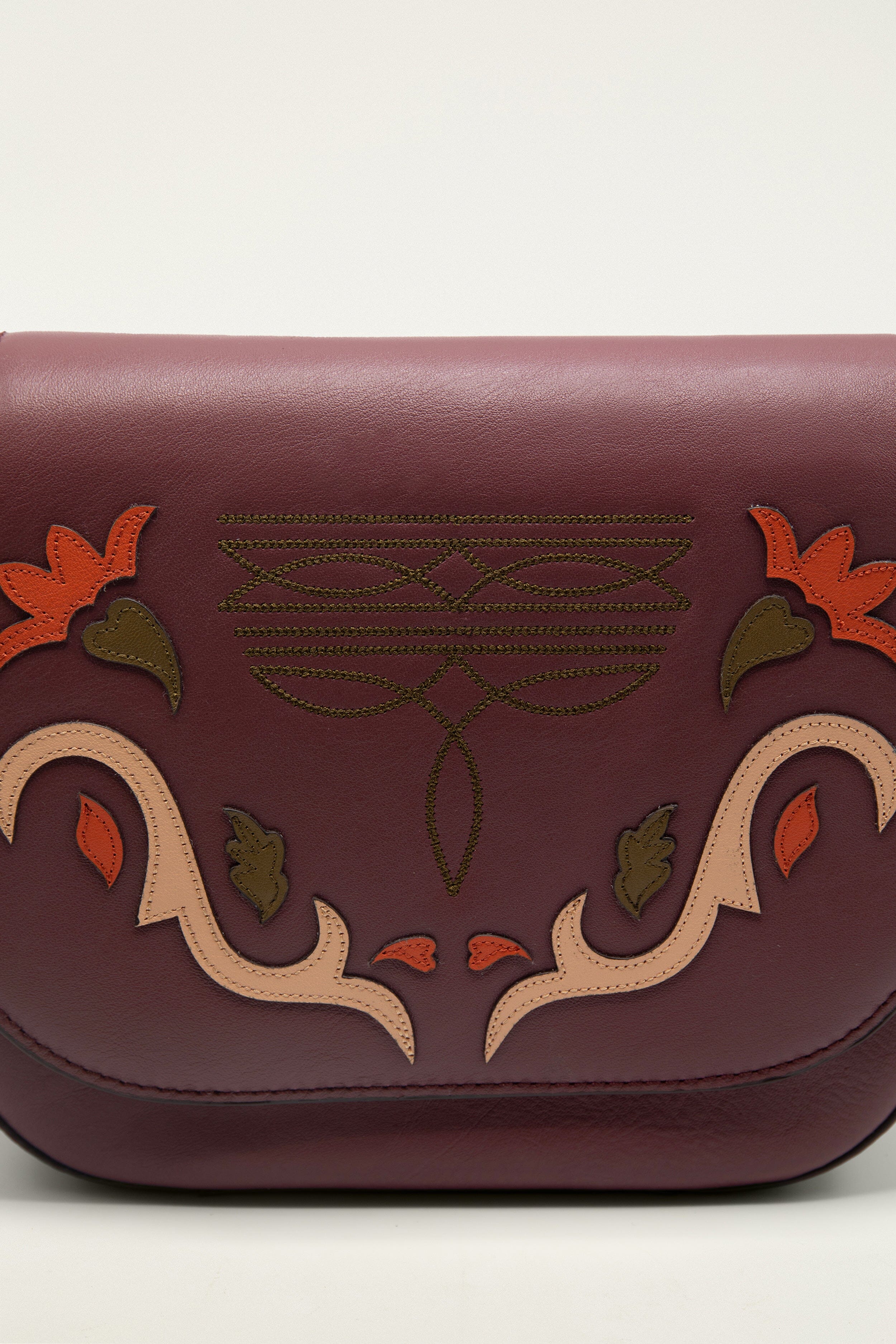 Burgundy Western Embroidered Leather Crossbody Bag